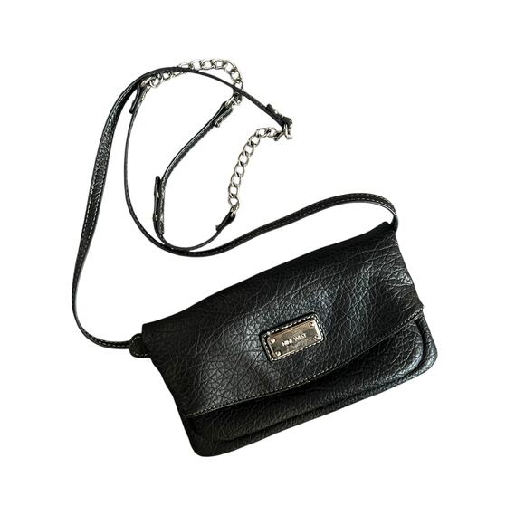 Nine West Black Faux Leather Foldover Crossbody Bag Wristlet - Picture 1 of 10